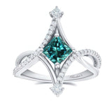 Unusual Priness Cut Blue And White Diamond Engagement Ring