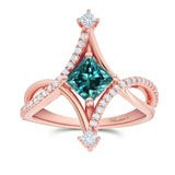 Unusual Priness Cut Blue And White Diamond Engagement Ring