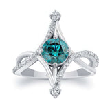 Unusual Round Blue And White Diamond Ring