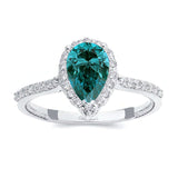 Pear Shaped Blue And White Diamond Halo Ring
