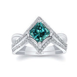 Unique Princess Cut Blue And White Diamond Wedding Set
