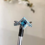 Unique Princess Cut Blue Diamond Engagement Ring Set