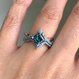 Unique Princess Cut Blue Diamond Engagement Ring Set
