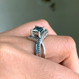 Unique Princess Cut Blue Diamond Engagement Ring Set