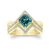 Unique Princess Cut Blue And White Diamond Wedding Set