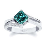Princess Cut Blue And White Diamond Split Shank Ring