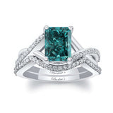 2 Carat Radiant Cut Blue And White Diamond Ring Set