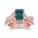 2 Carat Radiant Cut Blue And White Diamond Ring Set