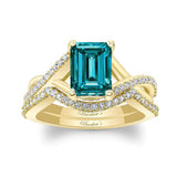 2 Carat Emerald Cut Blue And White Diamond Ring Set