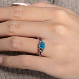 One Carat Princess Cut Blue Diamond Bridal Set