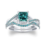 One Carat Princess Cut Blue Diamond Bridal Set