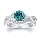 One Carat Blue And White Diamond Bridal Set