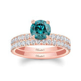 Blue And White Diamond Halo Wedding Set