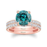3 Carat Blue And White Diamond Halo Wedding Set