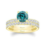 Blue And White Diamond Halo Wedding Set