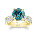 3 Carat Blue And White Diamond Halo Wedding Set