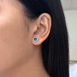 1 Carat Blue Sapphire Halo Studs