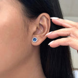 1 Carat Blue Sapphire Halo Studs
