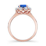 Flower Halo Blue Sapphire And Diamond Engagement Ring