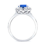 Flower Halo Blue Sapphire And Diamond Engagement Ring