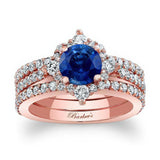 Classic Halo Blue Sapphire And Diamond Bridal Set With 2 Bands