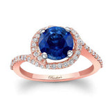 Blue Sapphire And Diamond Half Halo Engagement Ring