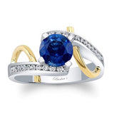 Curved Trim Blue Sapphire And Diamond Engagement Ring