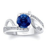 Curved Trim Blue Sapphire And Diamond Engagement Ring