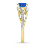 Curved Split Shank Blue Sapphire And Diamond Ring