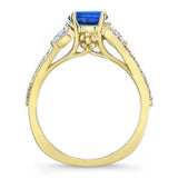 Curved Split Shank Blue Sapphire And Diamond Ring