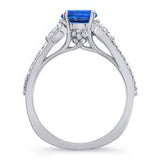 Curved Split Shank Blue Sapphire And Diamond Ring