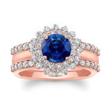 Starburst Blue Sapphire And Diamond Bridal Set With Two Bands