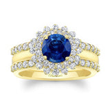 Starburst Blue Sapphire And Diamond Bridal Set With Two Bands