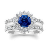 Starburst Blue Sapphire And Diamond Bridal Set With Two Bands