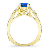 Blue Sapphire And Diamond Leaf Engagement Ring