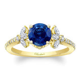 Blue Sapphire And Diamond Leaf Engagement Ring