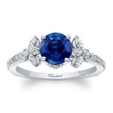 Blue Sapphire And Diamond Leaf Engagement Ring