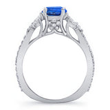 Blue Sapphire And Diamond Leaf Engagement Ring