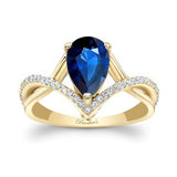 Unique Pear Shaped Blue Sapphire And Diamond Ring