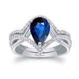 Unique Pear Shaped Blue Sapphire And Diamond Wedding Set