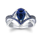 Unique Pear Shaped Blue Sapphire Wedding Set