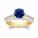 Vintage Style Blue Sapphire And Diamond Wedding Ring Set