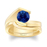 Tension Solitaire Blue Sapphire Bridal Set
