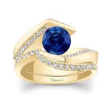 Tension Setting Blue Sapphire And Diamond Bridal Set