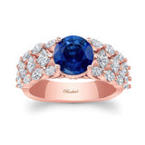 Three Row Blue Sapphire And Diamond Ring