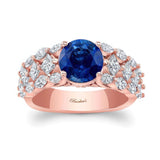 Three Row Lab Grown Blue Sapphire And Diamond Ring