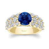 Three Row Blue Sapphire And Diamond Ring