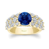 Three Row Lab Grown Blue Sapphire And Diamond Ring
