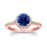 Round Halo Lab Blue Sapphire And Diamond Ring