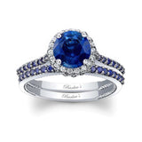 Round Halo Lab Blue Sapphire Wedding Set